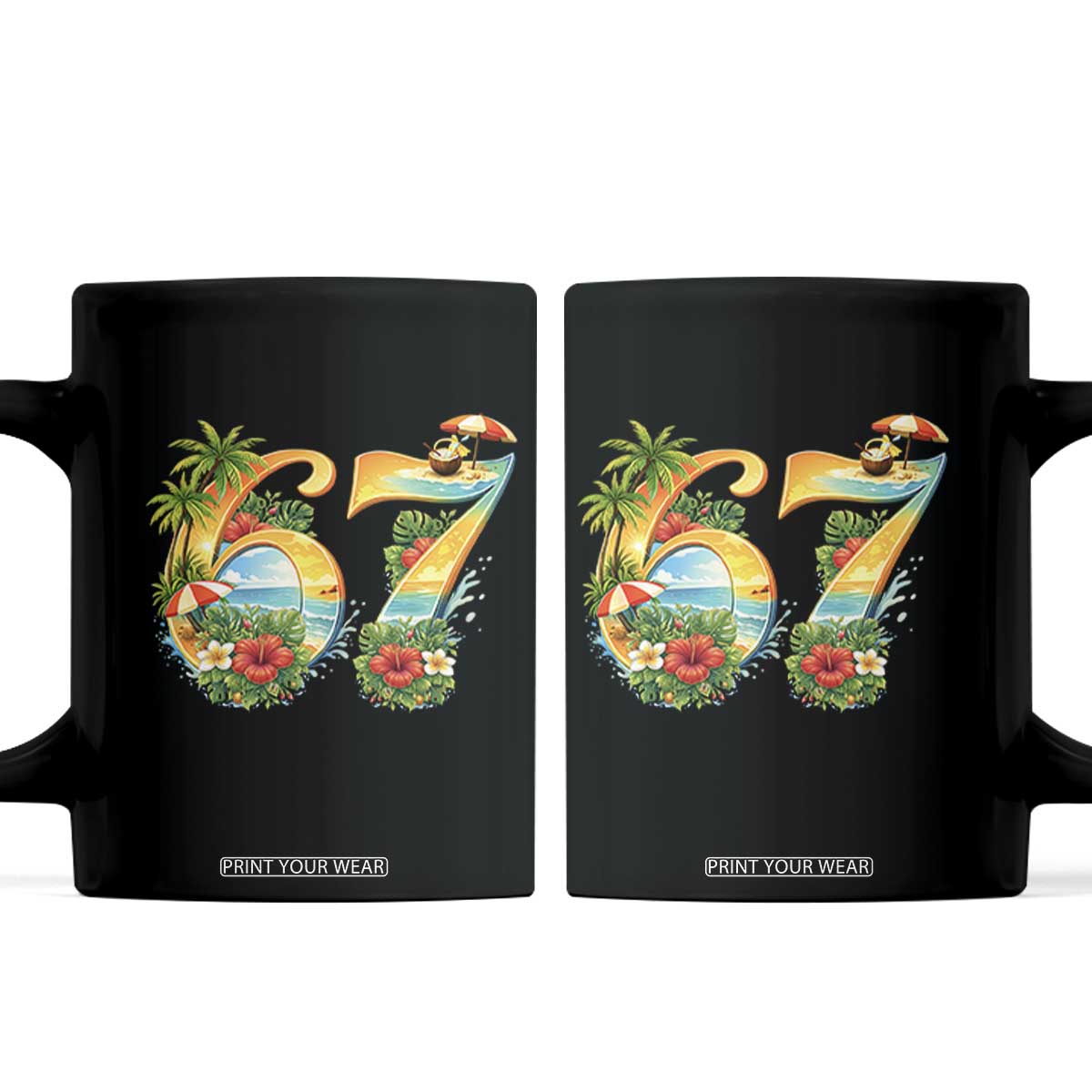 Hawaii Six Seven Coffee Mug Tropical Hibiscus Vacation Graphic TS12 Black Print Your Wear