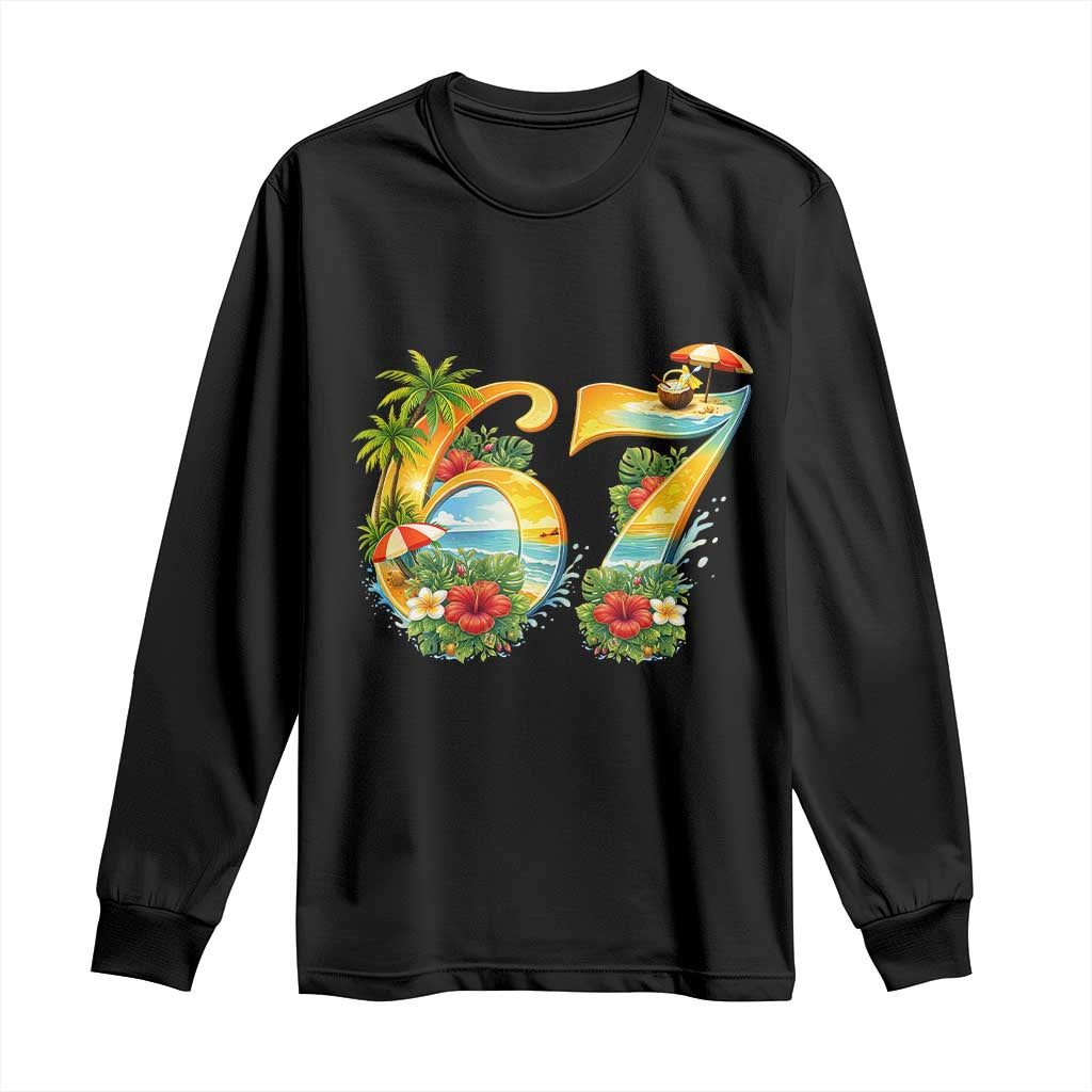 Hawaii Six Seven Long Sleeve Shirt Tropical Hibiscus Vacation Graphic TS12 Black Print Your Wear