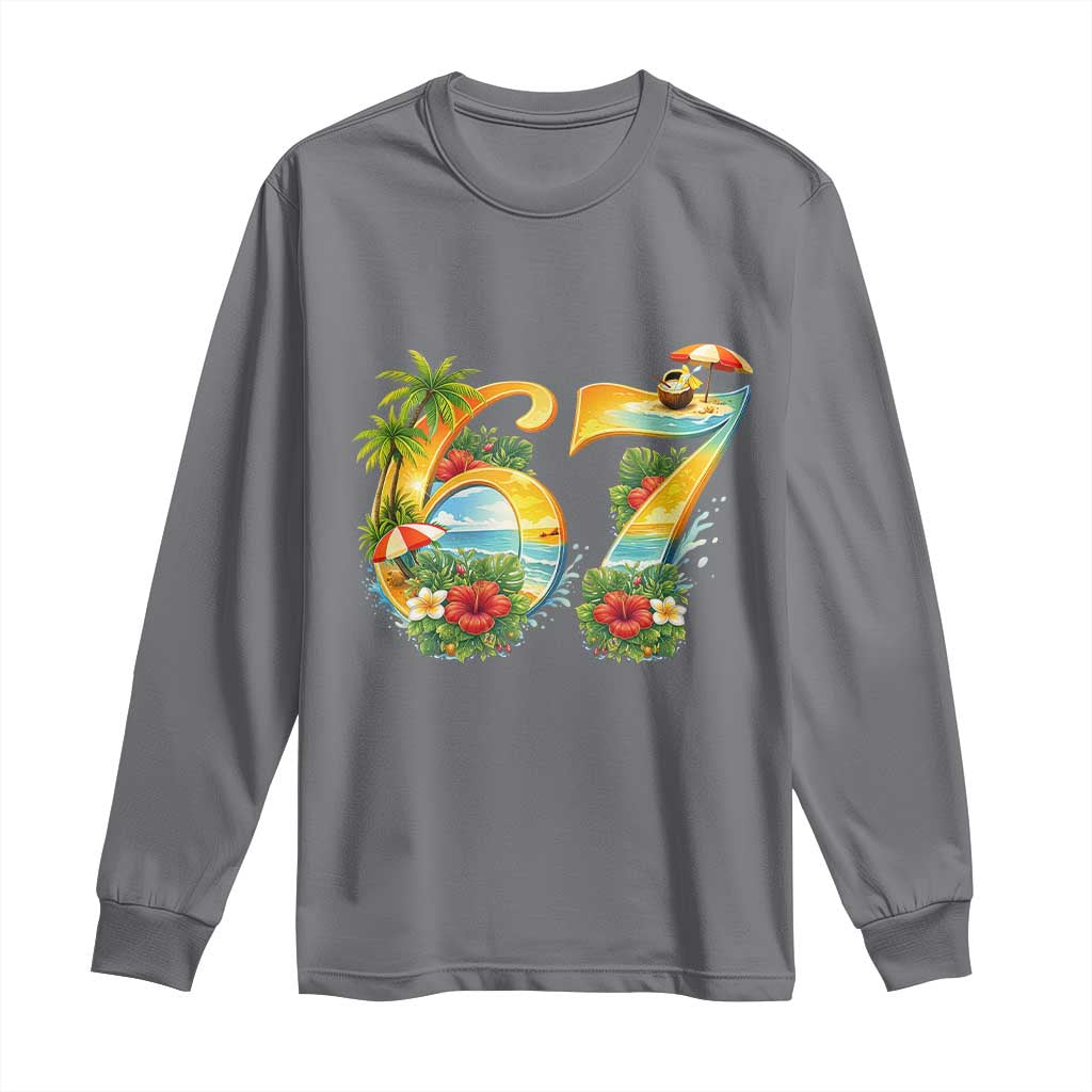 Hawaii Six Seven Long Sleeve Shirt Tropical Hibiscus Vacation Graphic TS12 Charcoal Print Your Wear
