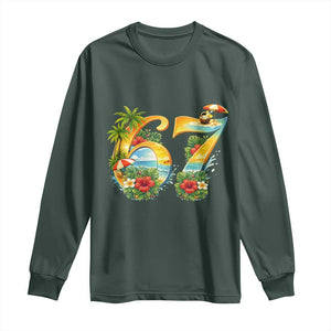 Hawaii Six Seven Long Sleeve Shirt Tropical Hibiscus Vacation Graphic TS12 Dark Forest Green Print Your Wear