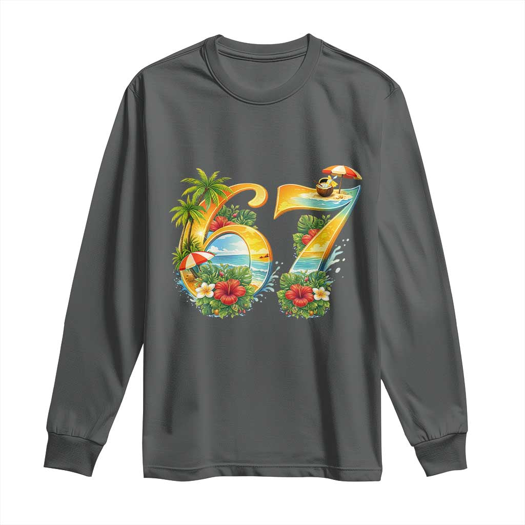 Hawaii Six Seven Long Sleeve Shirt Tropical Hibiscus Vacation Graphic TS12 Dark Heather Print Your Wear