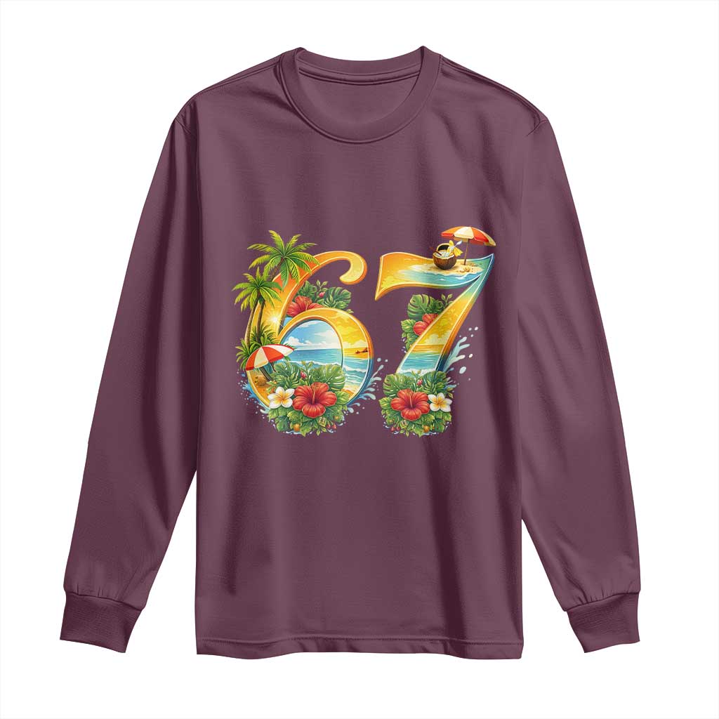 Hawaii Six Seven Long Sleeve Shirt Tropical Hibiscus Vacation Graphic TS12 Maroon Print Your Wear
