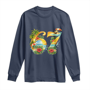 Hawaii Six Seven Long Sleeve Shirt Tropical Hibiscus Vacation Graphic TS12 Navy Print Your Wear