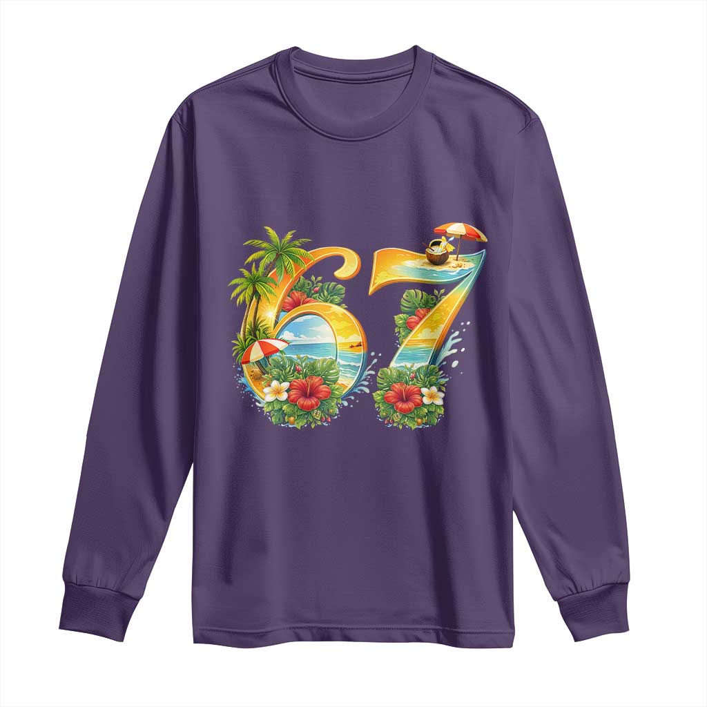Hawaii Six Seven Long Sleeve Shirt Tropical Hibiscus Vacation Graphic TS12 Purple Print Your Wear