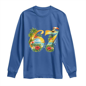 Hawaii Six Seven Long Sleeve Shirt Tropical Hibiscus Vacation Graphic TS12 Royal Blue Print Your Wear