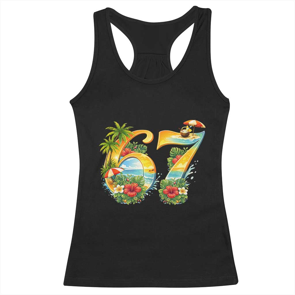 Hawaii Six Seven Racerback Tank Top Tropical Hibiscus Vacation Graphic TS12 Black Print Your Wear