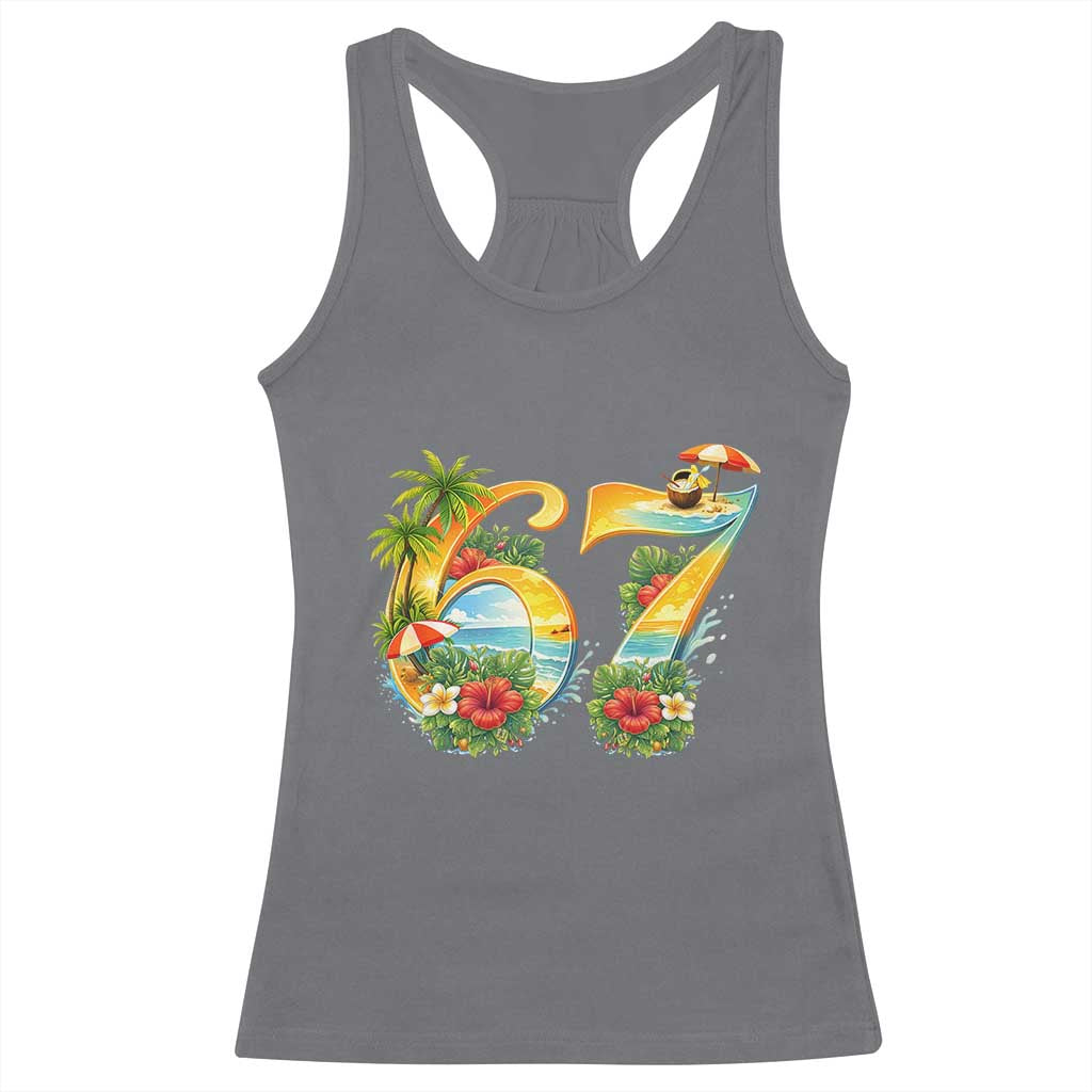 Hawaii Six Seven Racerback Tank Top Tropical Hibiscus Vacation Graphic TS12 Charcoal Print Your Wear
