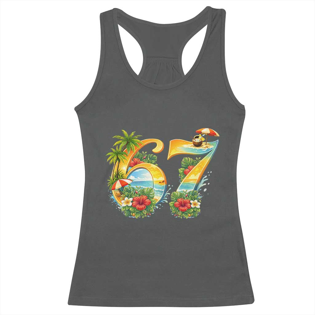 Hawaii Six Seven Racerback Tank Top Tropical Hibiscus Vacation Graphic TS12 Dark Heather Print Your Wear