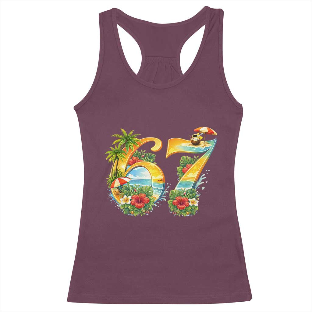 Hawaii Six Seven Racerback Tank Top Tropical Hibiscus Vacation Graphic TS12 Maroon Print Your Wear