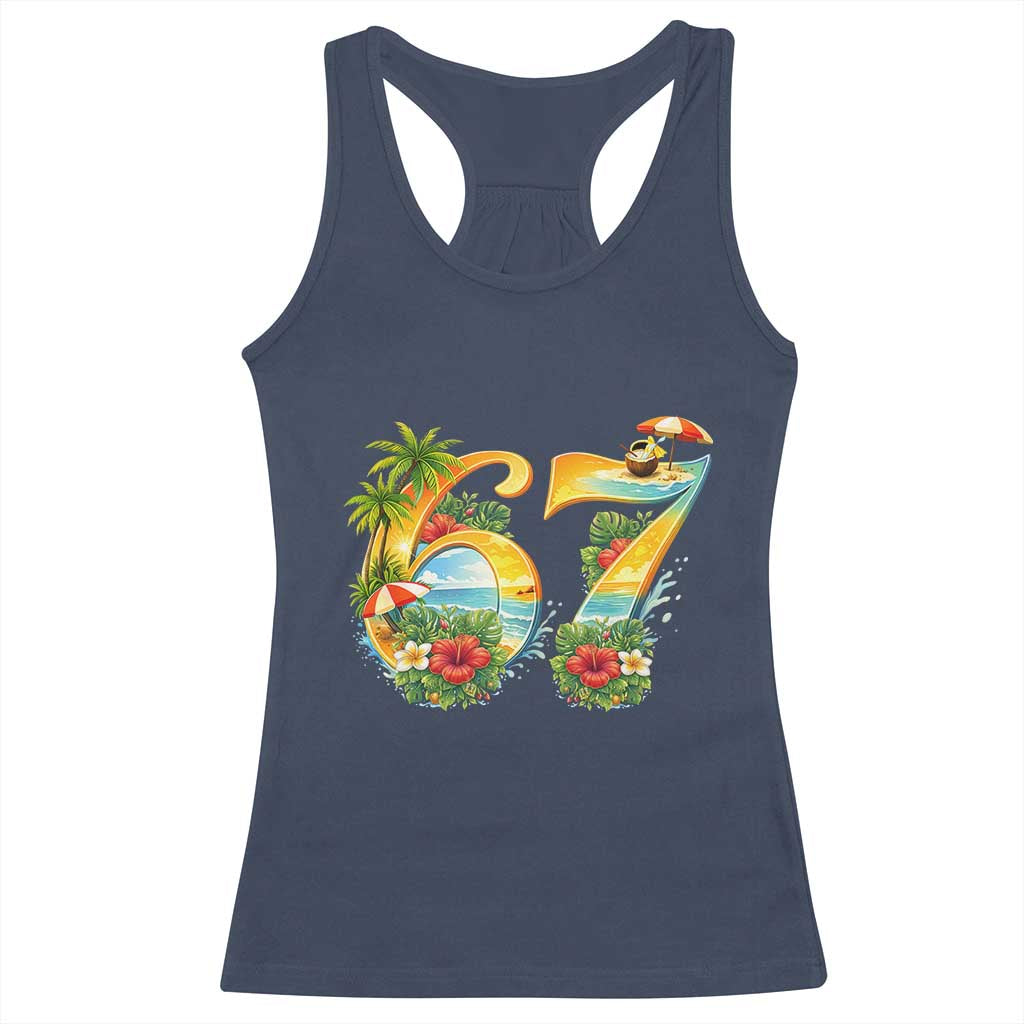 Hawaii Six Seven Racerback Tank Top Tropical Hibiscus Vacation Graphic TS12 Navy Print Your Wear