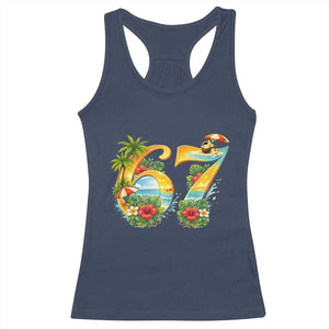 Hawaii Six Seven Racerback Tank Top Tropical Hibiscus Vacation Graphic TS12 Navy Print Your Wear