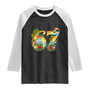 Hawaii Six Seven Raglan Shirt Tropical Hibiscus Vacation Graphic TS12 Black White Print Your Wear