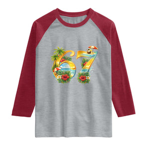 Hawaii Six Seven Raglan Shirt Tropical Hibiscus Vacation Graphic TS12 Heather Gray Heather Red Print Your Wear