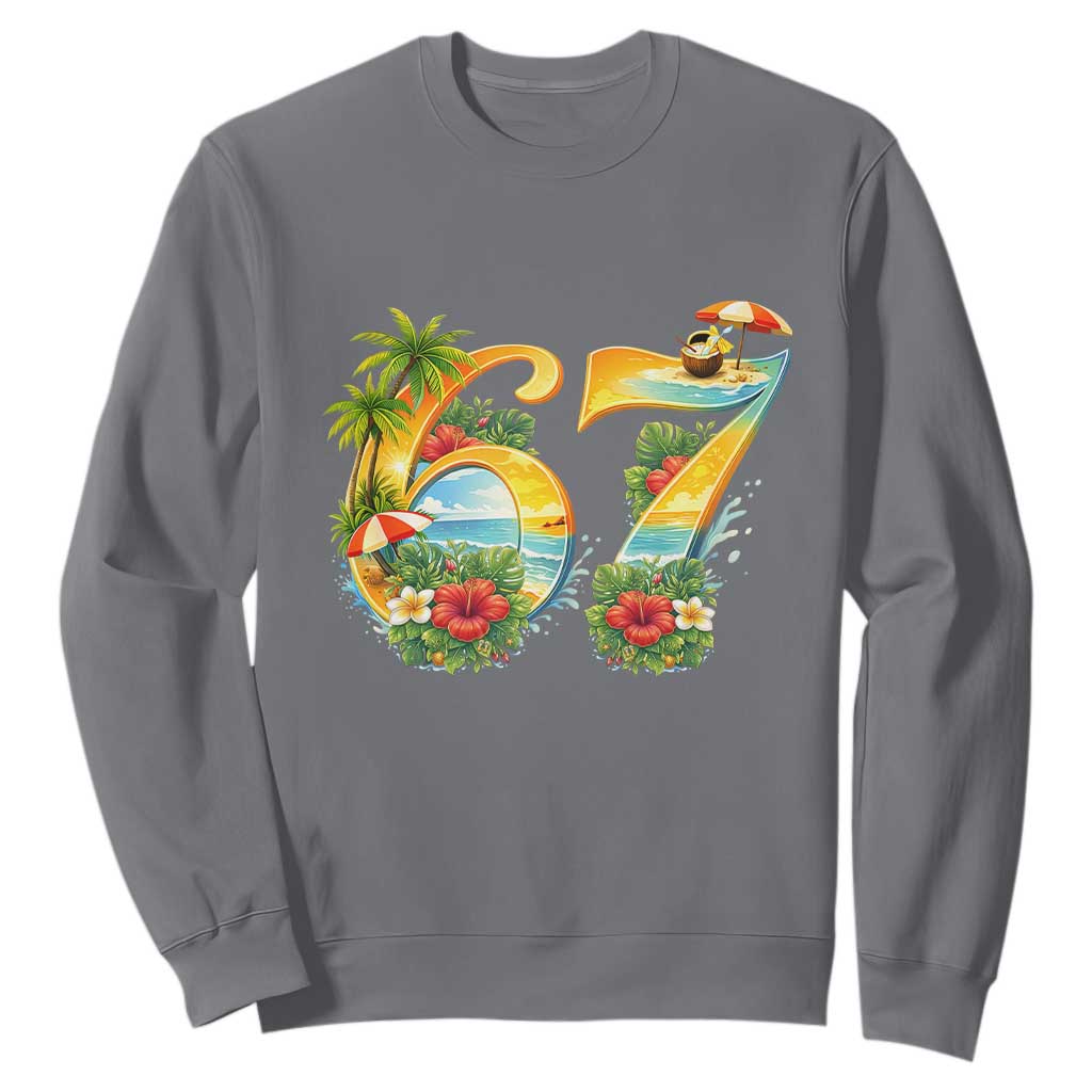 Hawaii Six Seven Sweatshirt Tropical Hibiscus Vacation Graphic TS12 Charcoal Print Your Wear