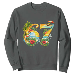 Hawaii Six Seven Sweatshirt Tropical Hibiscus Vacation Graphic TS12 Dark Heather Print Your Wear