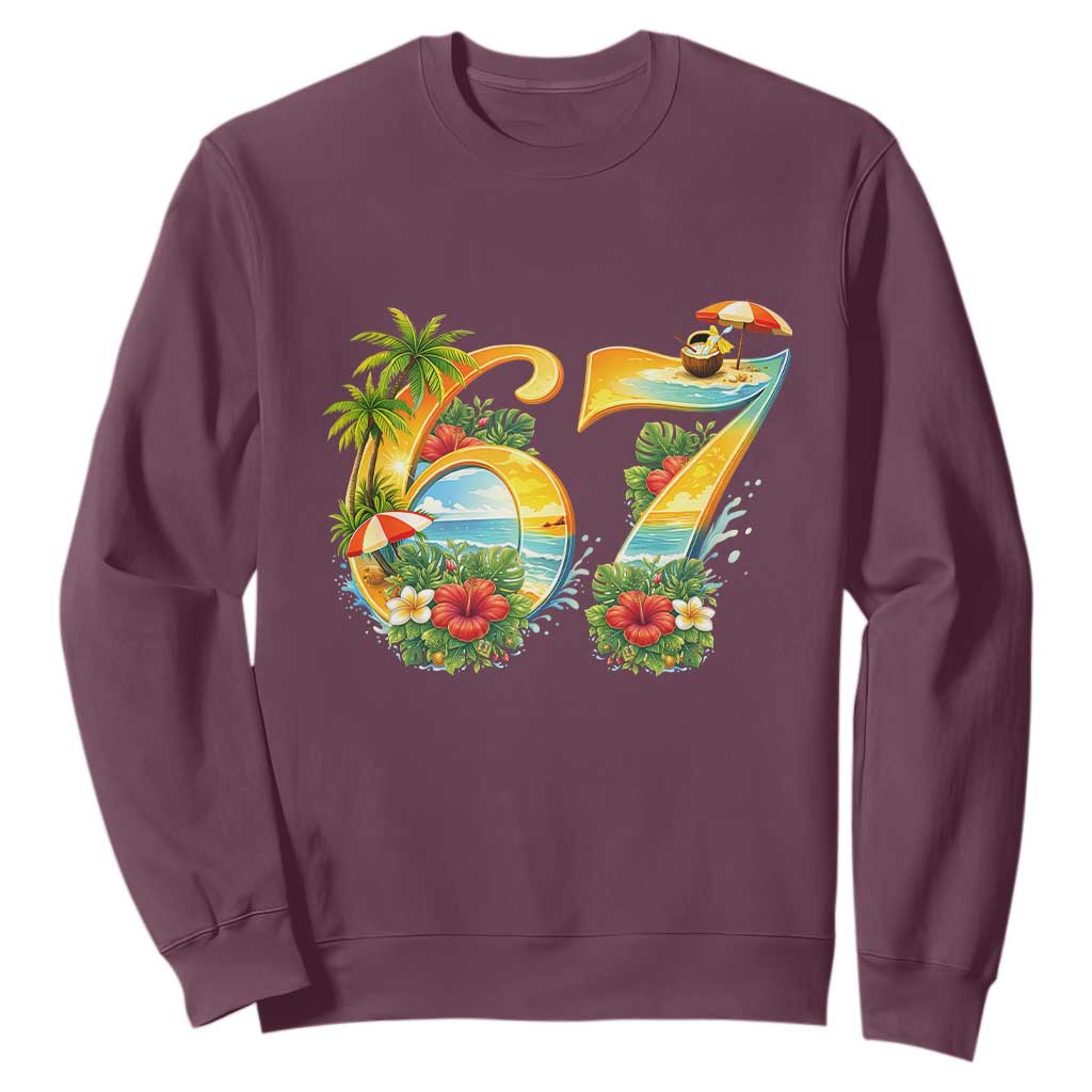 Hawaii Six Seven Sweatshirt Tropical Hibiscus Vacation Graphic TS12 Maroon Print Your Wear