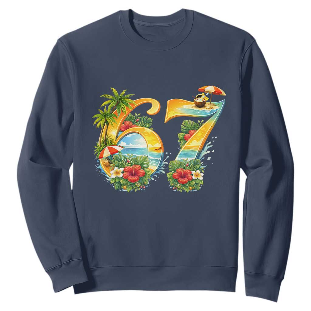 Hawaii Six Seven Sweatshirt Tropical Hibiscus Vacation Graphic TS12 Navy Print Your Wear