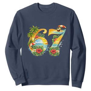 Hawaii Six Seven Sweatshirt Tropical Hibiscus Vacation Graphic TS12 Navy Print Your Wear