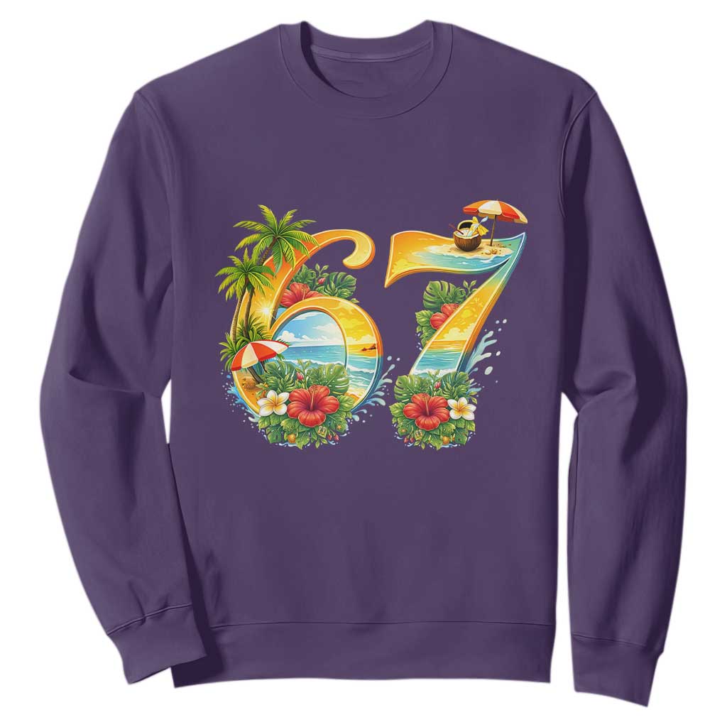 Hawaii Six Seven Sweatshirt Tropical Hibiscus Vacation Graphic TS12 Purple Print Your Wear