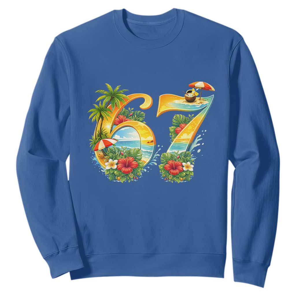 Hawaii Six Seven Sweatshirt Tropical Hibiscus Vacation Graphic TS12 Royal Blue Print Your Wear
