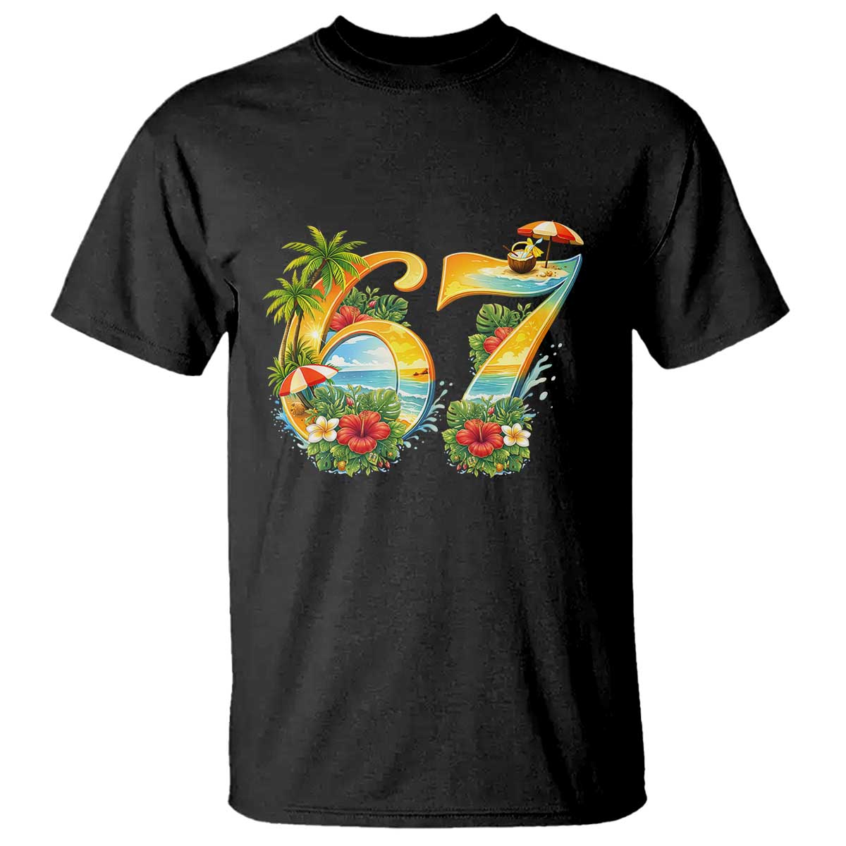 Hawaii Six Seven T Shirt Tropical Hibiscus Vacation Graphic TS12 Black Print Your Wear