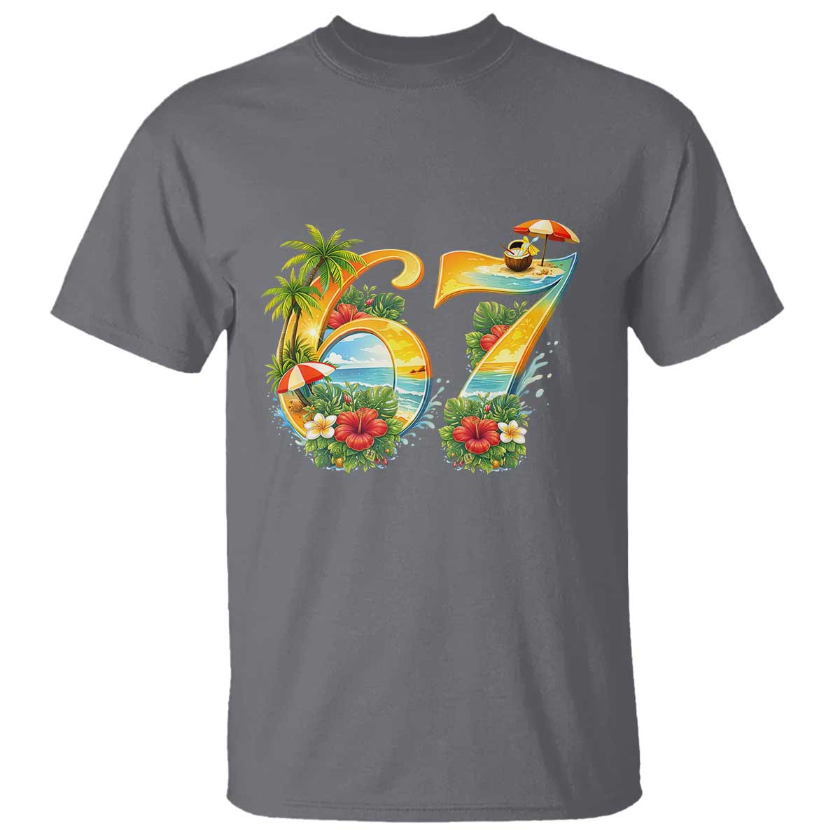 Hawaii Six Seven T Shirt Tropical Hibiscus Vacation Graphic TS12 Charcoal Print Your Wear