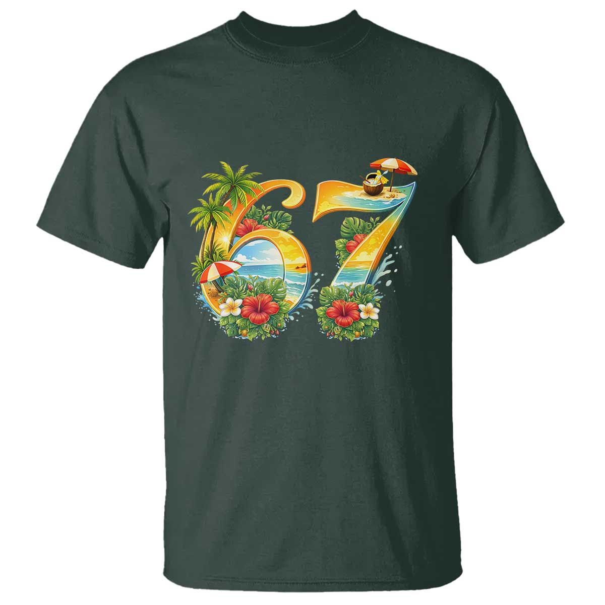 Hawaii Six Seven T Shirt Tropical Hibiscus Vacation Graphic TS12 Dark Forest Green Print Your Wear