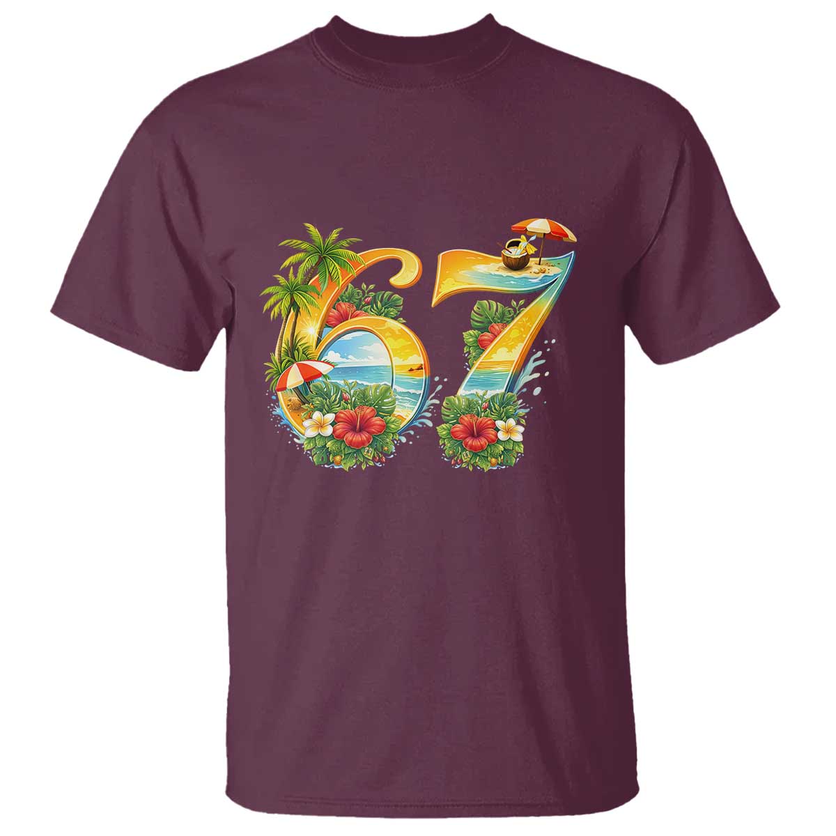 Hawaii Six Seven T Shirt Tropical Hibiscus Vacation Graphic TS12 Maroon Print Your Wear