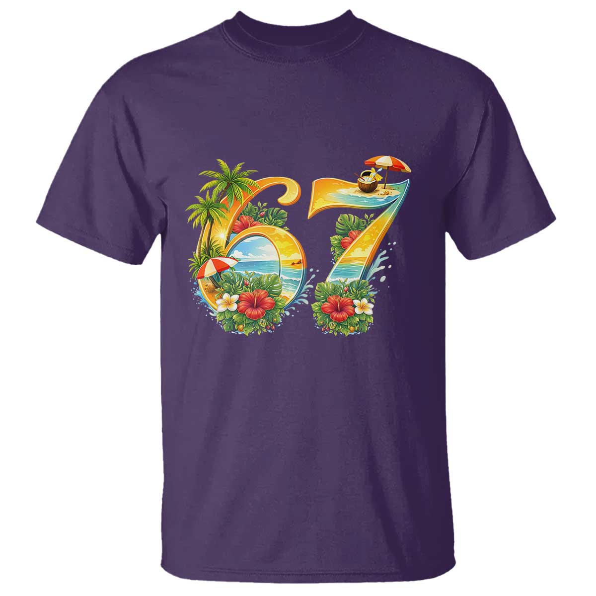 Hawaii Six Seven T Shirt Tropical Hibiscus Vacation Graphic TS12 Purple Print Your Wear