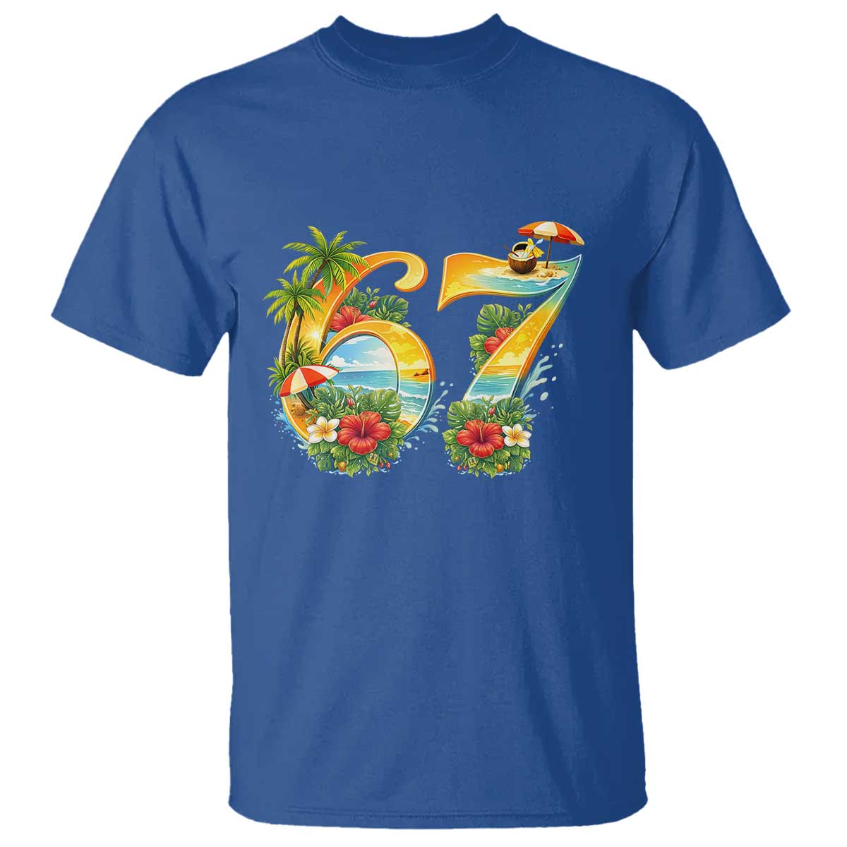 Hawaii Six Seven T Shirt Tropical Hibiscus Vacation Graphic TS12 Royal Blue Print Your Wear