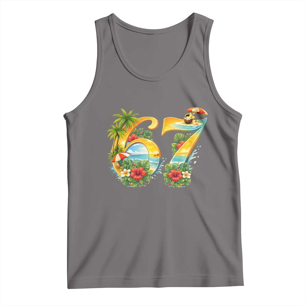 Hawaii Six Seven Tank Top Tropical Hibiscus Vacation Graphic TS12 Deep Heather Print Your Wear