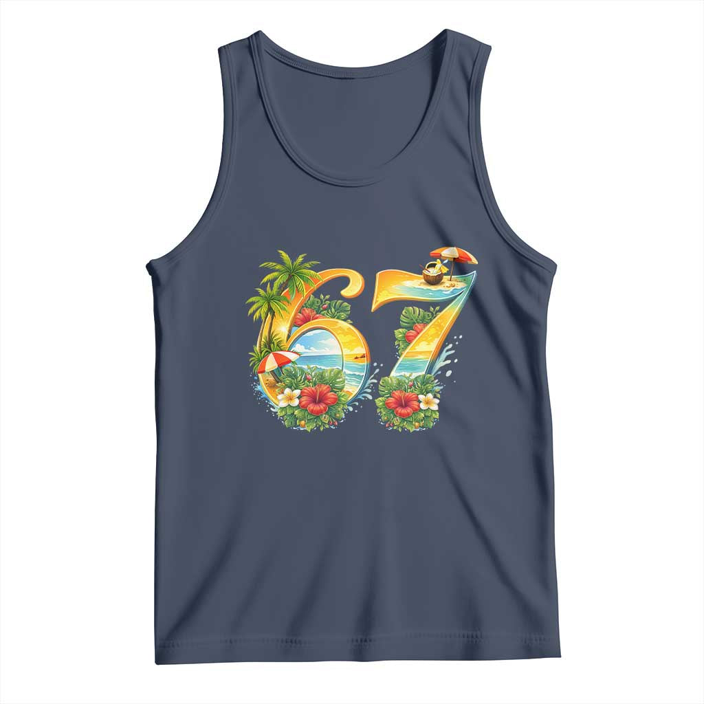 Hawaii Six Seven Tank Top Tropical Hibiscus Vacation Graphic TS12 Navy Print Your Wear