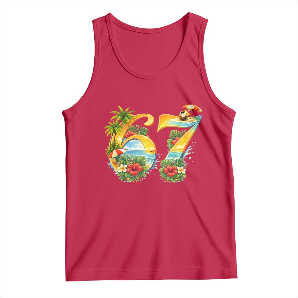 Hawaii Six Seven Tank Top Tropical Hibiscus Vacation Graphic TS12 Red Print Your Wear
