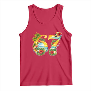 Hawaii Six Seven Tank Top Tropical Hibiscus Vacation Graphic TS12 Red Print Your Wear