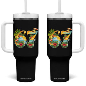 Hawaii Six Seven Tumbler With Handle Tropical Hibiscus Vacation Graphic TS12 One Size: 40 oz Black Print Your Wear