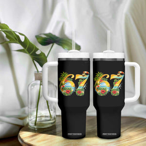 Hawaii Six Seven Tumbler With Handle Tropical Hibiscus Vacation Graphic TS12 Print Your Wear