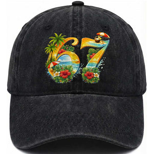 Hawaii Six Seven Washed Cotton Baseball Cap Tropical Hibiscus Vacation Graphic TS12 Print Your Wear