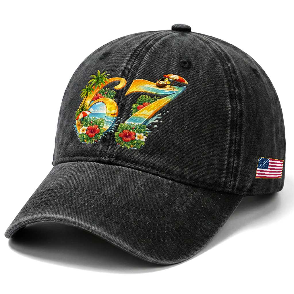 Hawaii Six Seven Washed Cotton Baseball Cap Tropical Hibiscus Vacation Graphic TS12 Print Your Wear