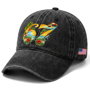Hawaii Six Seven Washed Cotton Baseball Cap Tropical Hibiscus Vacation Graphic TS12 Print Your Wear