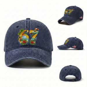 Hawaii Six Seven Washed Cotton Baseball Cap Tropical Hibiscus Vacation Graphic TS12 Washed Cap Universal Fit Navy Print Your Wear