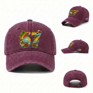 Hawaii Six Seven Washed Cotton Baseball Cap Tropical Hibiscus Vacation Graphic TS12 Washed Cap Universal Fit Burgundy Print Your Wear
