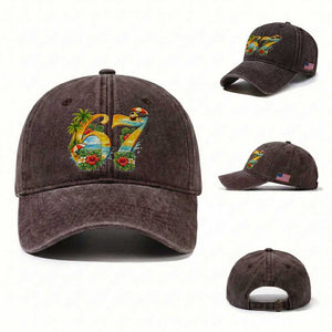 Hawaii Six Seven Washed Cotton Baseball Cap Tropical Hibiscus Vacation Graphic TS12 Washed Cap Universal Fit Dark Brown Print Your Wear