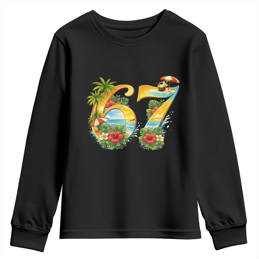 Hawaii Six Seven Youth Sweatshirt Tropical Hibiscus Vacation Graphic TS12 Black Print Your Wear