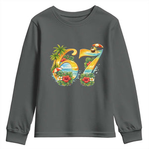 Hawaii Six Seven Youth Sweatshirt Tropical Hibiscus Vacation Graphic TS12 Dark Heather Print Your Wear
