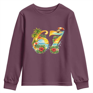 Hawaii Six Seven Youth Sweatshirt Tropical Hibiscus Vacation Graphic TS12 Maroon Print Your Wear