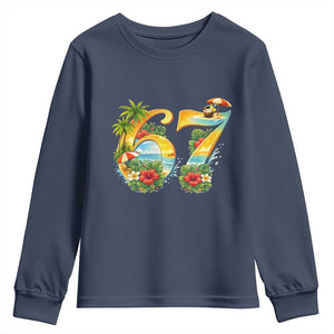 Hawaii Six Seven Youth Sweatshirt Tropical Hibiscus Vacation Graphic TS12 Navy Print Your Wear