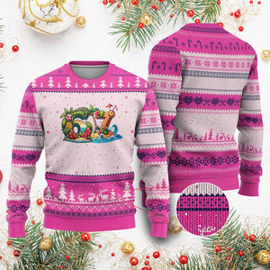 Tropical Beach Six Seven Ugly Christmas Sweater Summer Island Vacation Graphic TS12 Hot Pink Print Your Wear