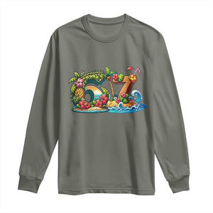 Tropical Beach Six Seven Long Sleeve Shirt Summer Island Vacation Graphic TS12 Military Green Print Your Wear