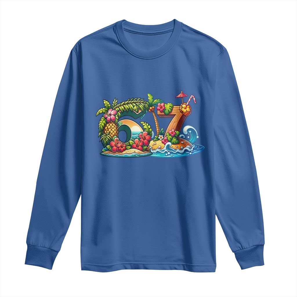 Tropical Beach Six Seven Long Sleeve Shirt Summer Island Vacation Graphic TS12 Royal Blue Print Your Wear