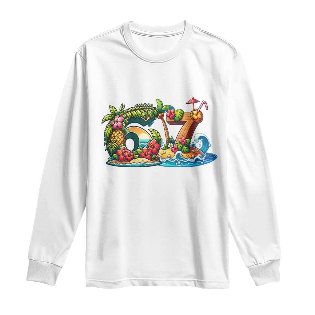 Tropical Beach Six Seven Long Sleeve Shirt Summer Island Vacation Graphic TS12 White Print Your Wear